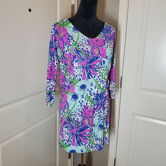 Lilly Pulitzer Floral In The Garden Cara Dress Drop Waist Dolman Sleeve Size XS - Picture 11 of 16